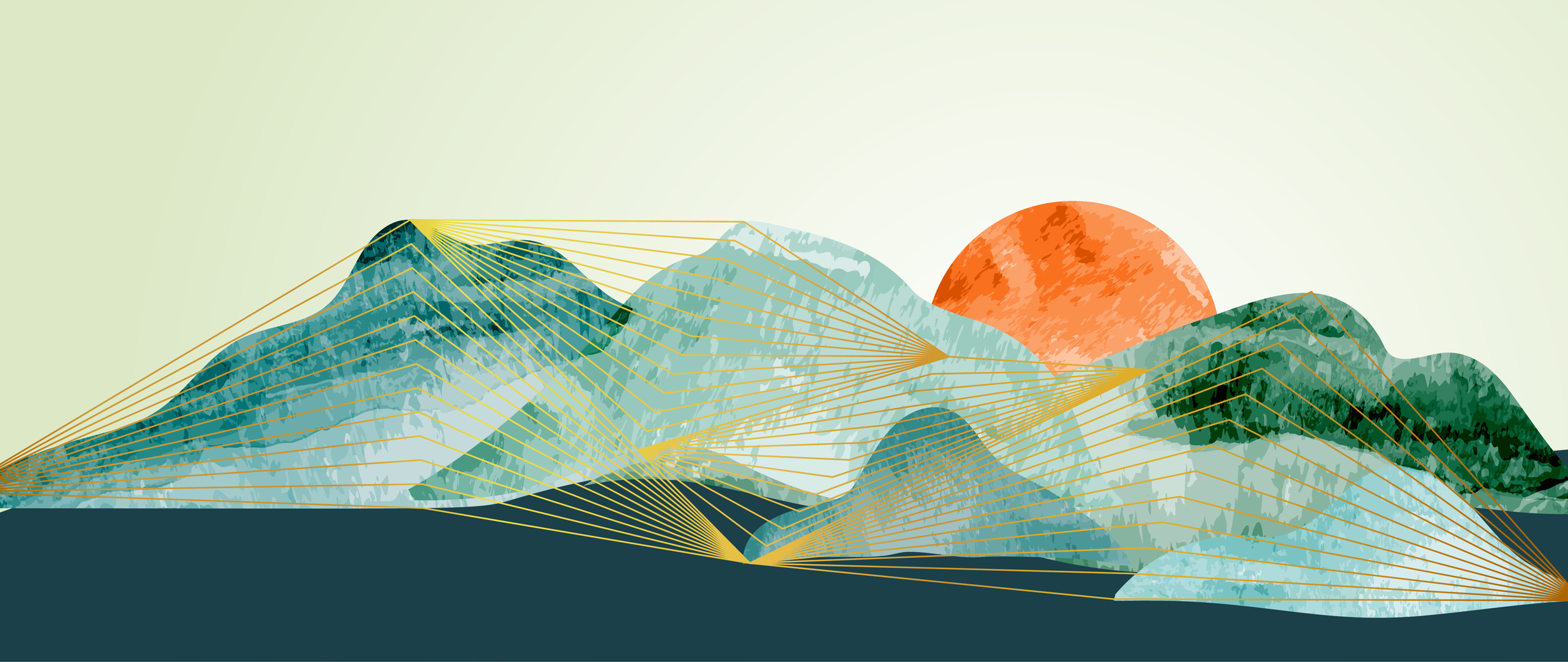 Abstract watercolor sunset mountain background vector